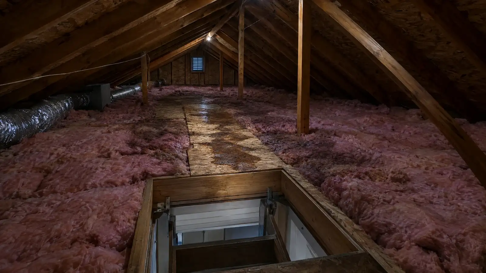 Revealed: the same attic with the wet area mapped by moisture readings