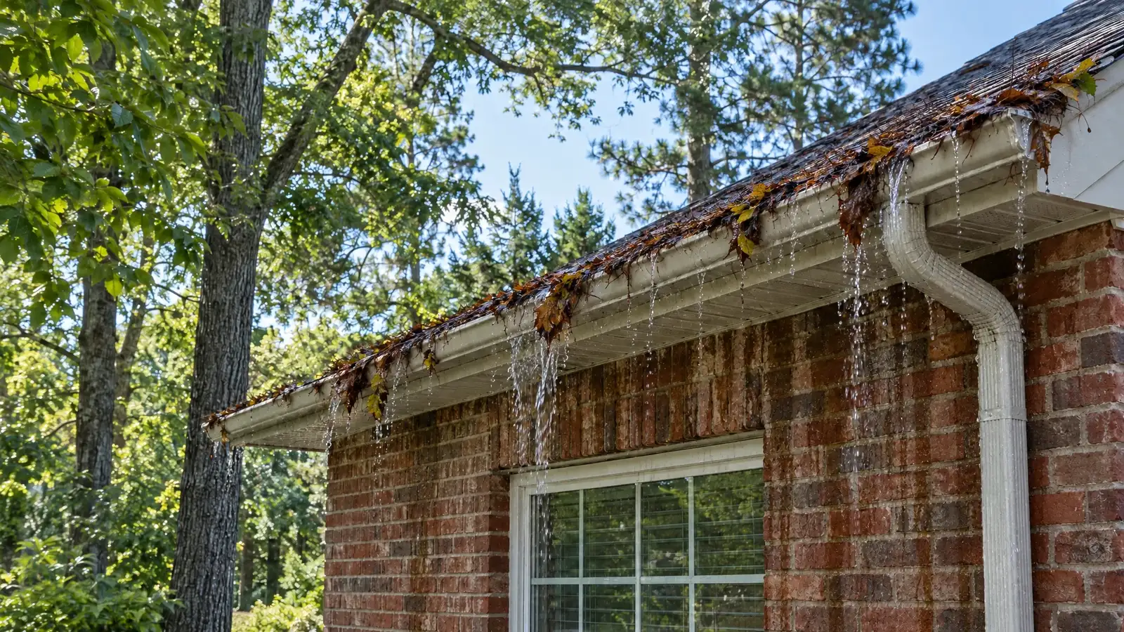 Revealed: the same gutter and roof edge after drainage problems were identified and cleared